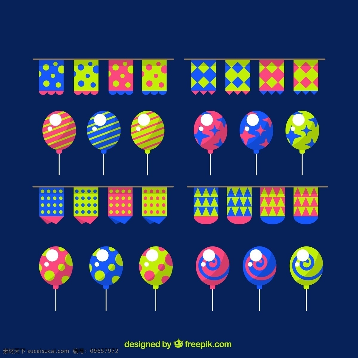 款 彩色 拉 旗 气球 矢量 条纹 星星 水玉点 三角 拉旗 装饰物 节日
