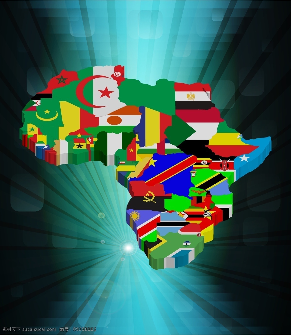 放射线 非洲 光斑 光芒 光线 矢量 国旗 版块 国家 模板下载 非洲国家 立体非洲