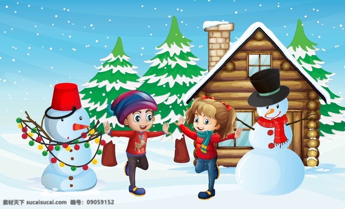 卡通圣诞节 插画 冬季 冬雪 雪人 雪景 雪地 冬天 圣诞 圣诞节 圣诞节快乐 快乐 儿童 学生 冬天背景 卡通儿童 卡通设计