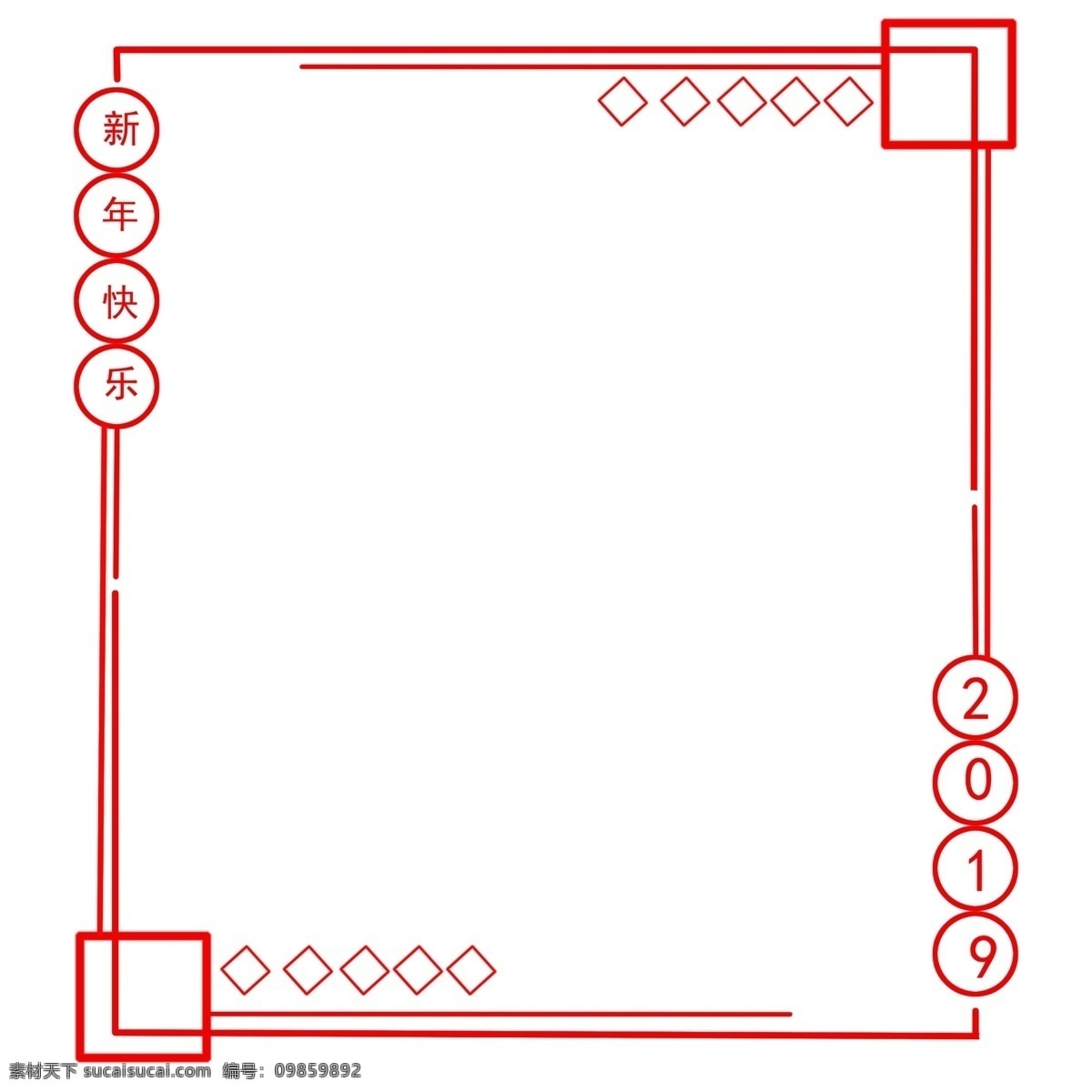 新年 2019 边框 插画 漂亮 红色 线性 装饰