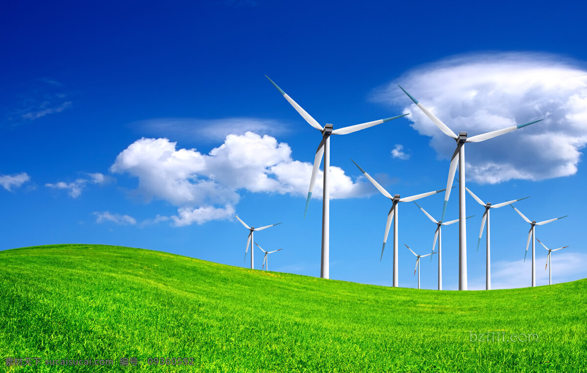 绿色环保 蓝天白云 高清风景图 风力发电 绿色能源 绿色 自然景观
