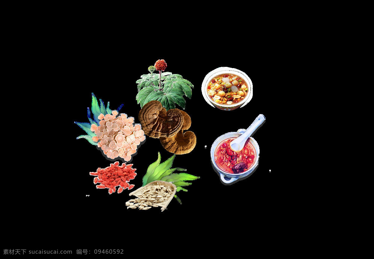 手绘 卡通 腊八粥 装饰 枸杞 腊八节 灵芝 勺子 食材 碗 药材 粥