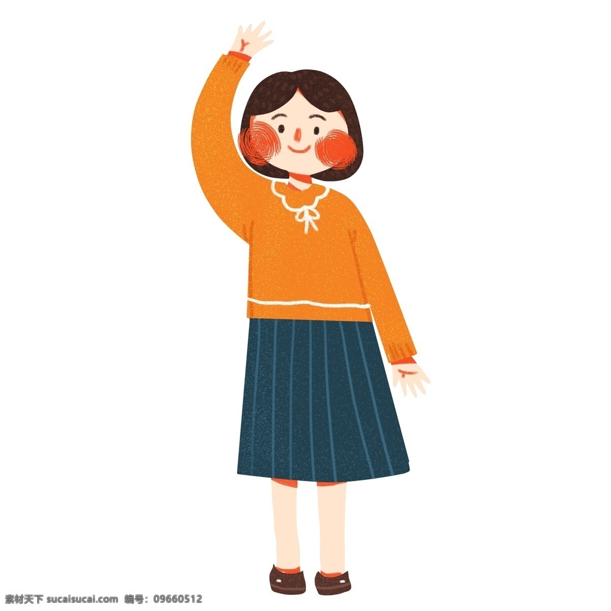 卡通 可爱 微笑 小女孩 扁平化 女孩 举手 插画