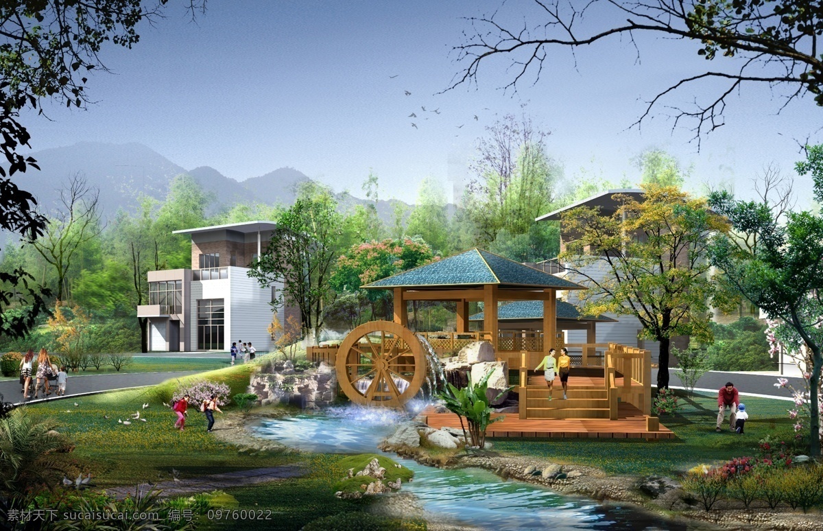 别墅 花草树木 环境设计 景观 绿化 亭子 效果图 园林 别墅区 园林绿化 效果 表现 模板下载 水系 后期处理 园林设计 源文件 装饰素材 园林景观设计