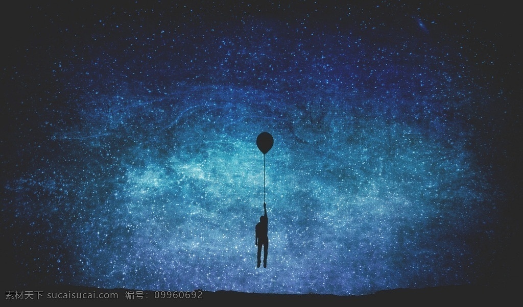 蓝色星星 创意 夜晚 星空 太空 星星 气球 自然景观 自然风光