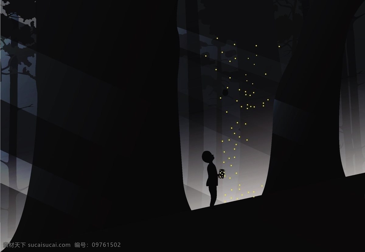 夜晚 黑色 森林 背景 图 广告背景 广告 背景素材 底纹背景 大树 小孩 黑色背景 底纹
