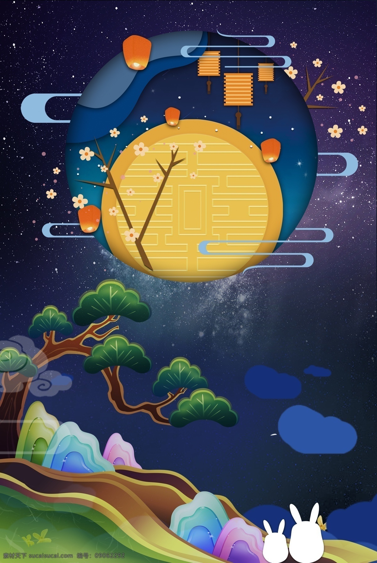 复古 中国 风 创意 中秋 兔子 背景 复古中国风 中国传统节日 月亮 神秘 夜晚 团圆 文艺 创意背景