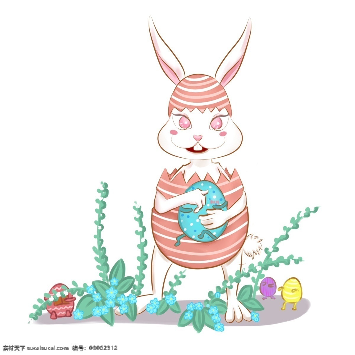 商用 高清 手绘 复活节 兔子 彩蛋 历险 花草 植物 卡通 小清新