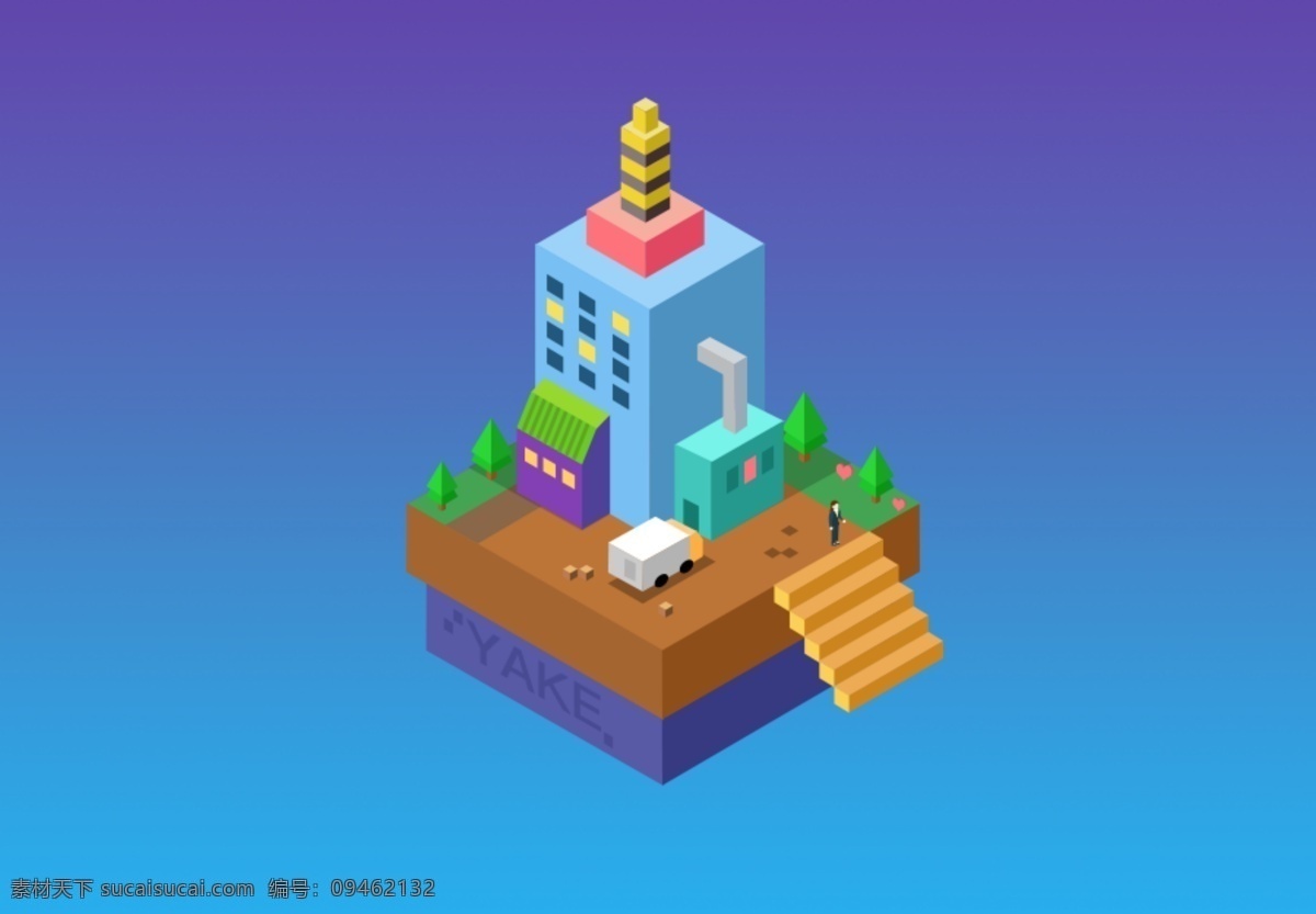 创意 蓝色 轴 侧 d 工厂 图标 轴侧 2.5d
