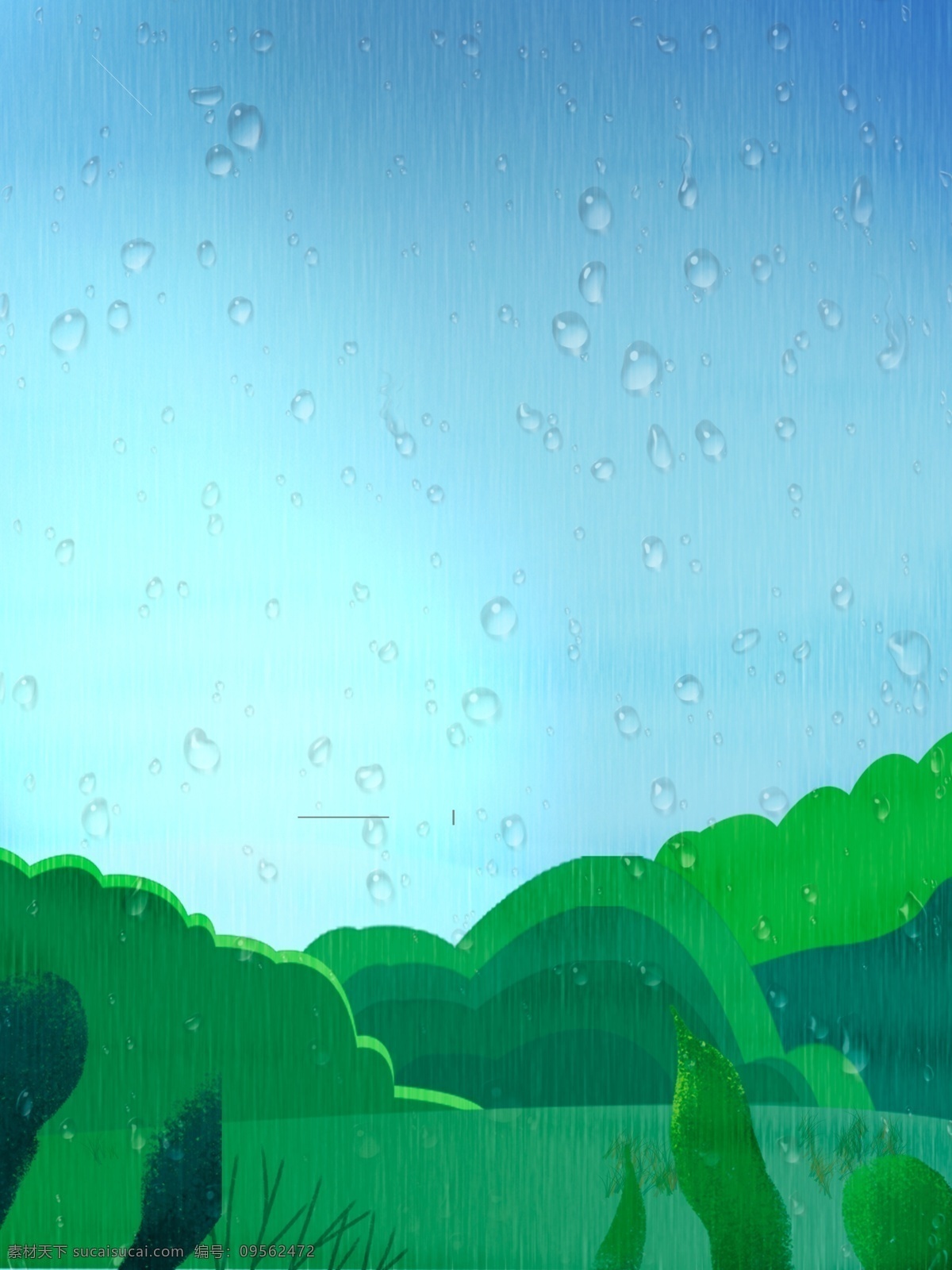 清新 雨天 森林 广告 背景 广告背景 水滴 下雨 雨滴 山峰 高山 草丛 草地