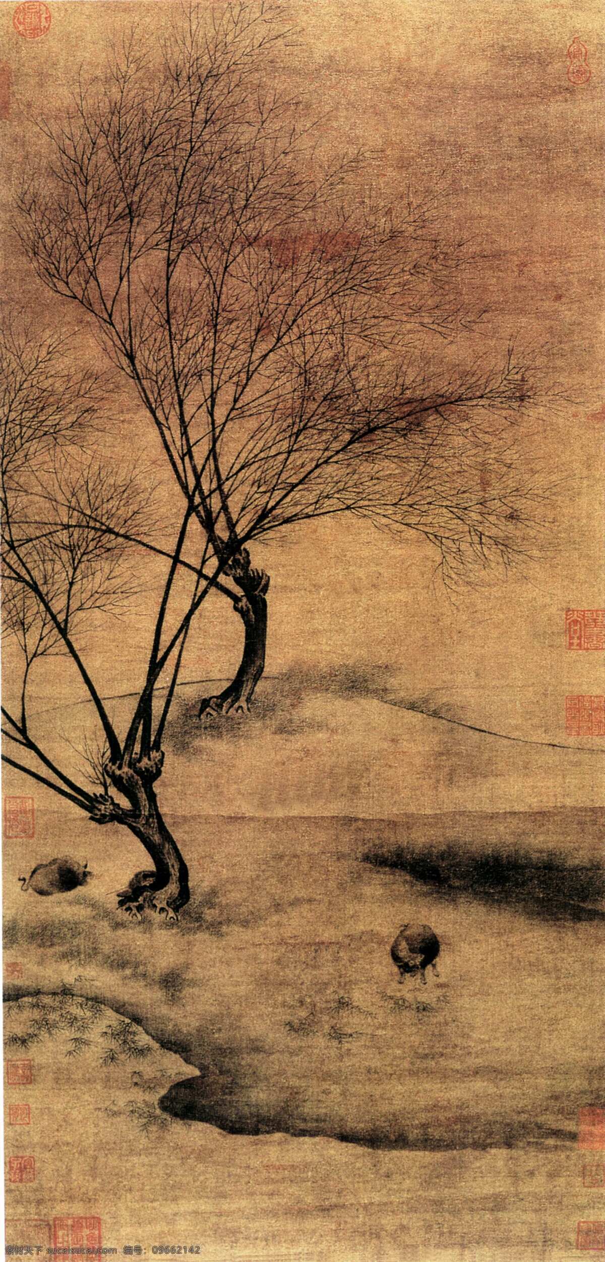 土色 毛笔画法 古画免费下载 古画 古画背景 古画素材 古画图片 古画欣赏 山水 山水风景 山水国画 古画山脚下 古画壁纸 家居装饰素材 壁纸墙画壁纸