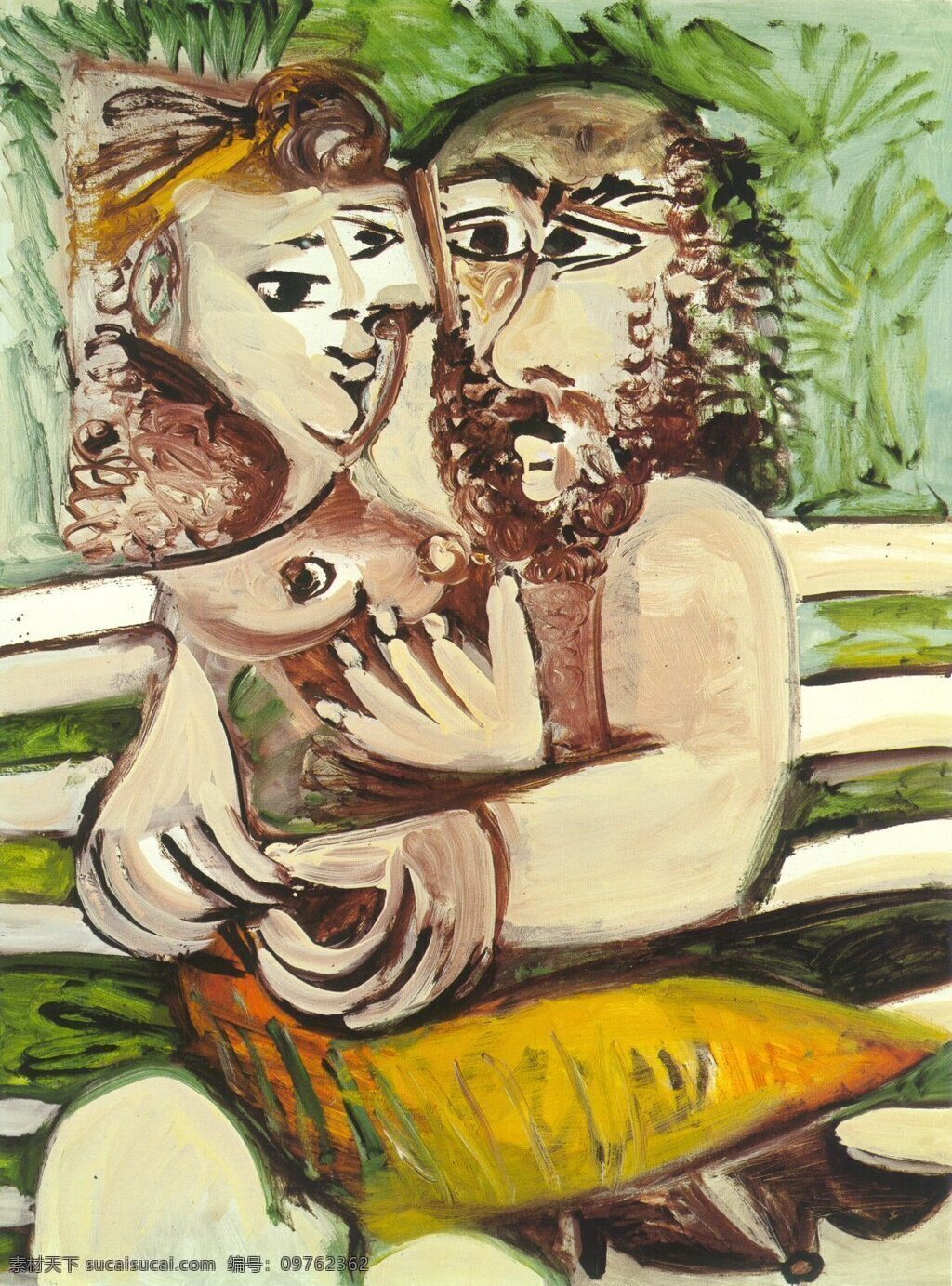 banc 西班牙 画家 巴勃罗 毕加索 抽象 油画 人物 人体 装饰画 un sur assis couple 1971 装饰素材