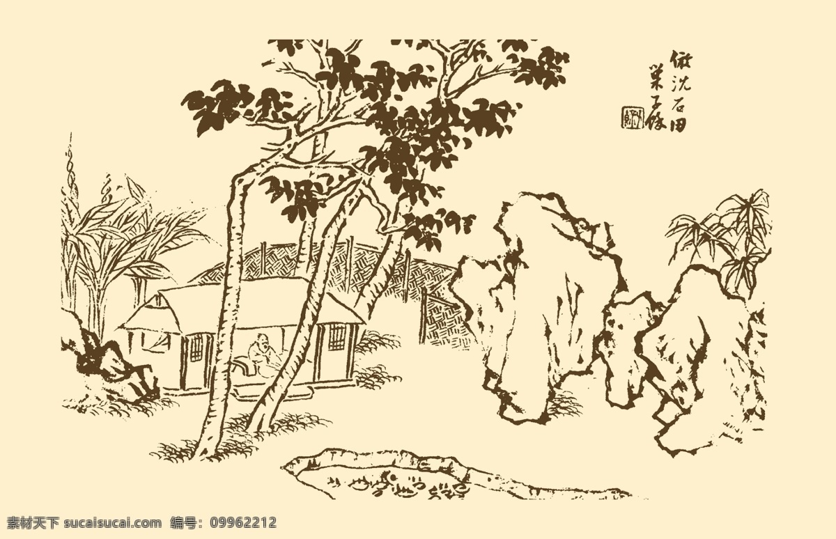 分层 国画 人物 山水 山水画 水墨画 源文件 中国画 芥子园画谱 山水素材下载 山水模板下载 写意画 树石 家居装饰素材 山水风景画