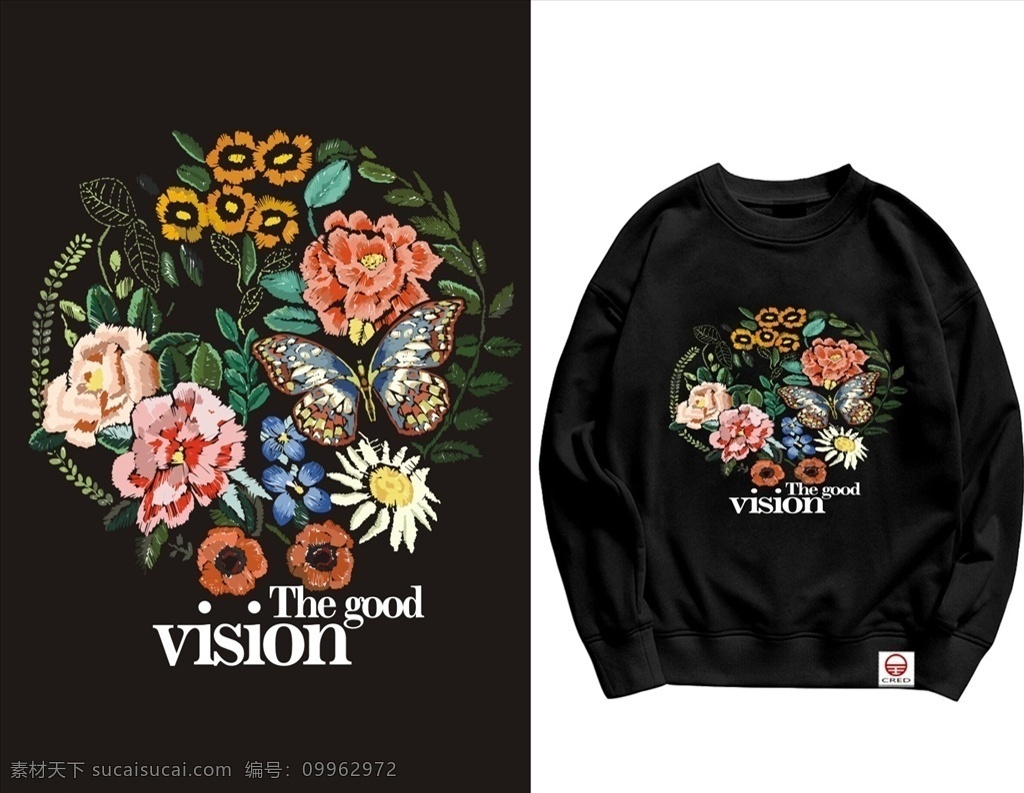 花朵 花卉 蝴蝶 刺绣 矢量图 服装设计 男装设计 女装设计 箱包印花 男装印花 女装印花 童装印花 潮流服装印花 潮牌设计 面料印花 布料印花 贴纸图案 绣花图案 刺绣图案 绣花效果 刺绣效果 蜀绣 手工刺绣 绣花机 手工绣花 卫衣绣花 卫衣设计 卫衣印花 树枝 树叶 花朵花卉刺绣 花朵绣花 菊花 树叶绣花 花蝴蝶 效果