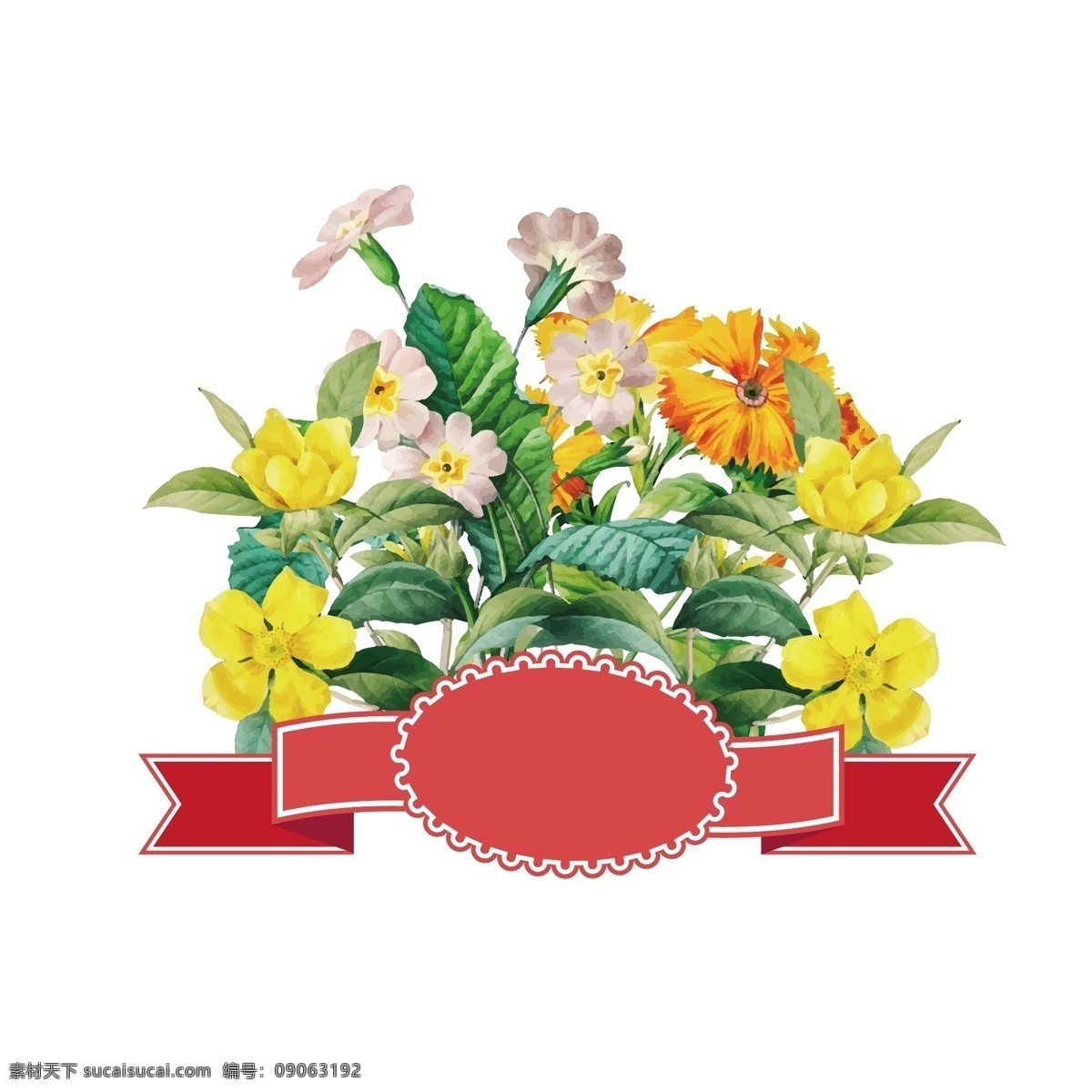 红色 丝带 鲜花 植物 元素 商用 矢量花 手绘花 叶子 绿叶 花 矢量植物 矢量鲜花 盆栽 矢量元素 装饰元素 设计元素 元素设计 元素装饰 绿植