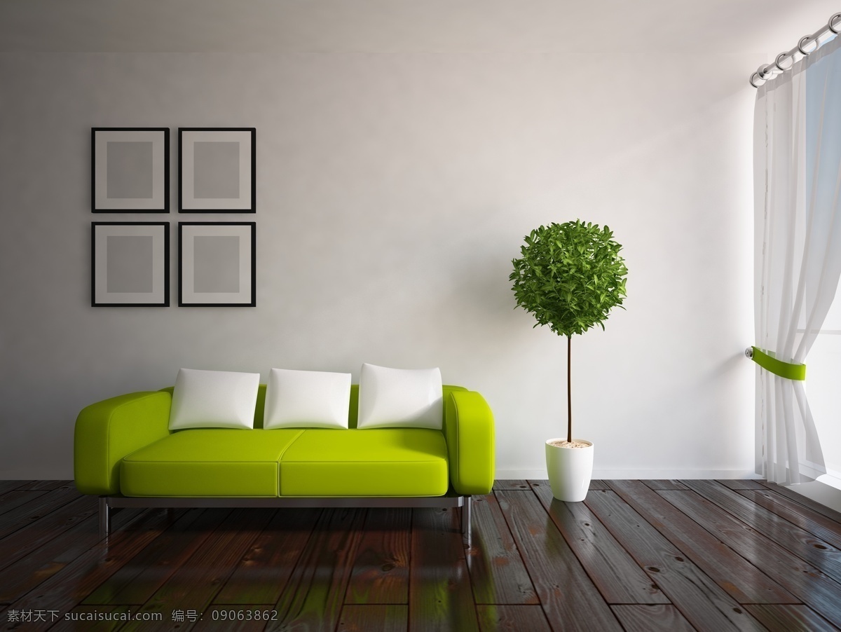 绿色 沙发 客厅 效果图 抱枕 时尚家居 室内装修设计 室内装潢 室内设计 环境家居 灰色