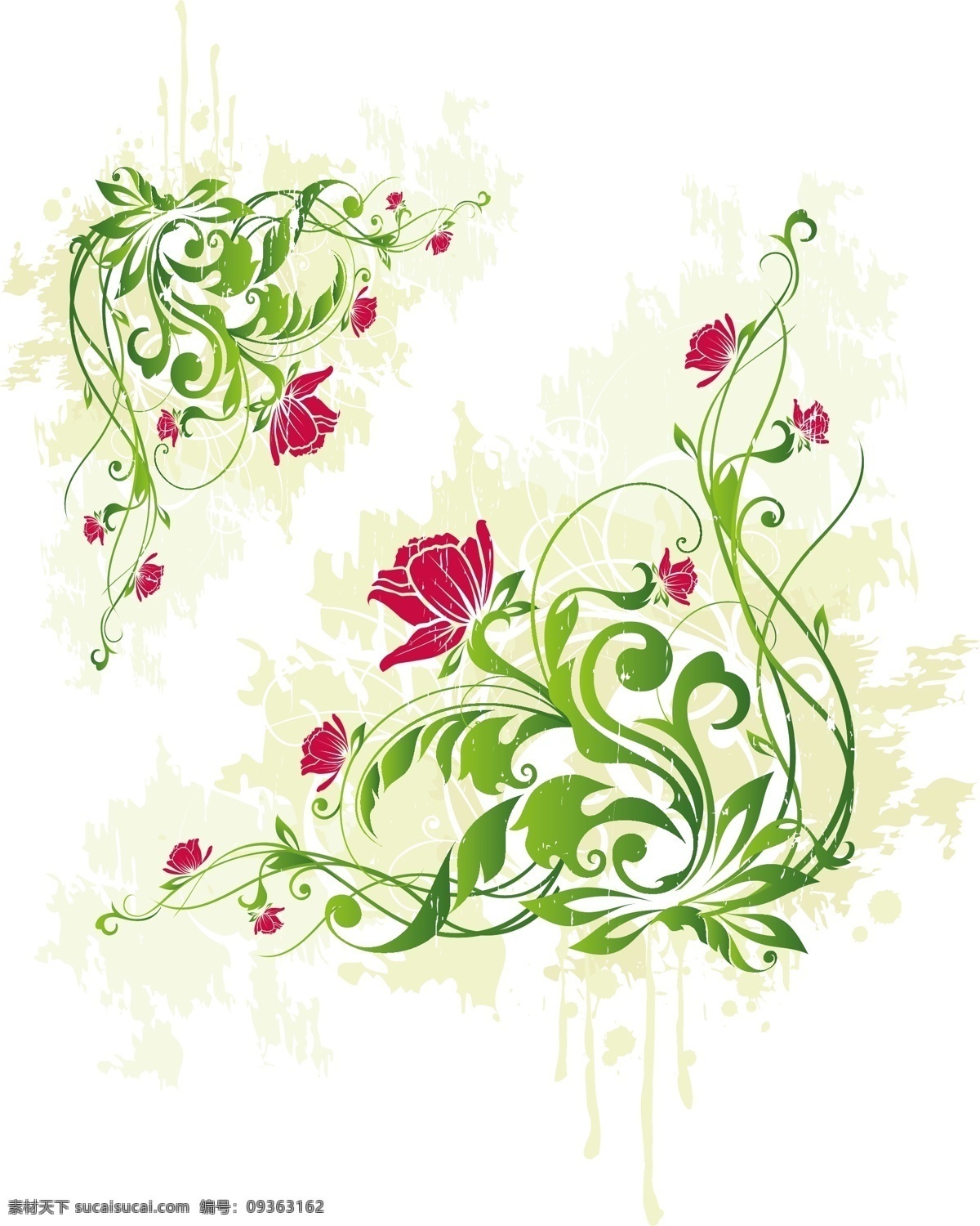 绿色 花卉 花边 矢量图 其他矢量图