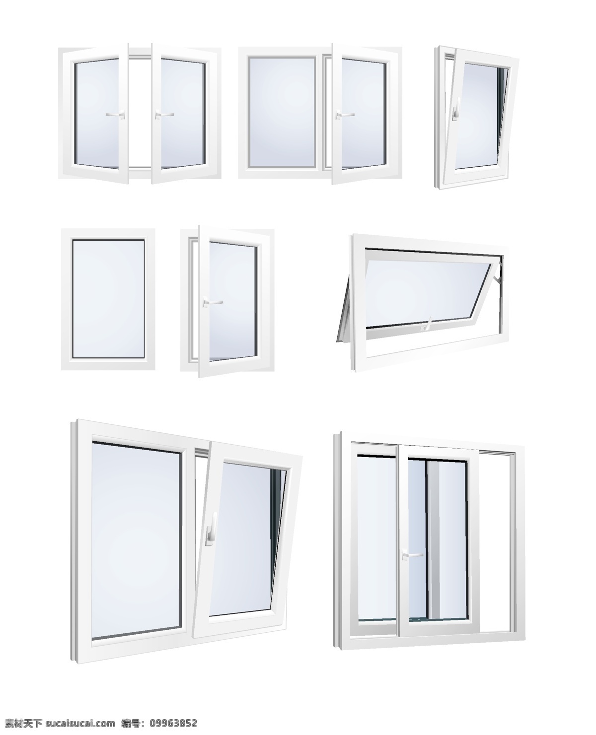 家居 窗户 矢量 窗户设计 平开窗 推拉窗 铝合金窗 玻璃窗设计 矢量图