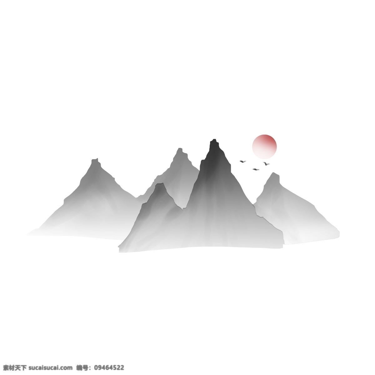 水墨 中国 风 夕阳 山 大雁 装饰 图案 背景 中国风 黑白 渐变 装饰图案 红