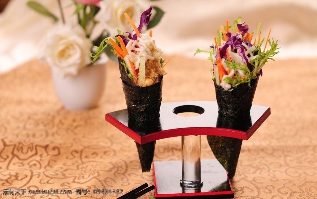 日本料理 日本寿司 鲜虾手卷 芦笋手卷 寿司手卷 蔬菜手卷 奶油手卷 餐饮美食