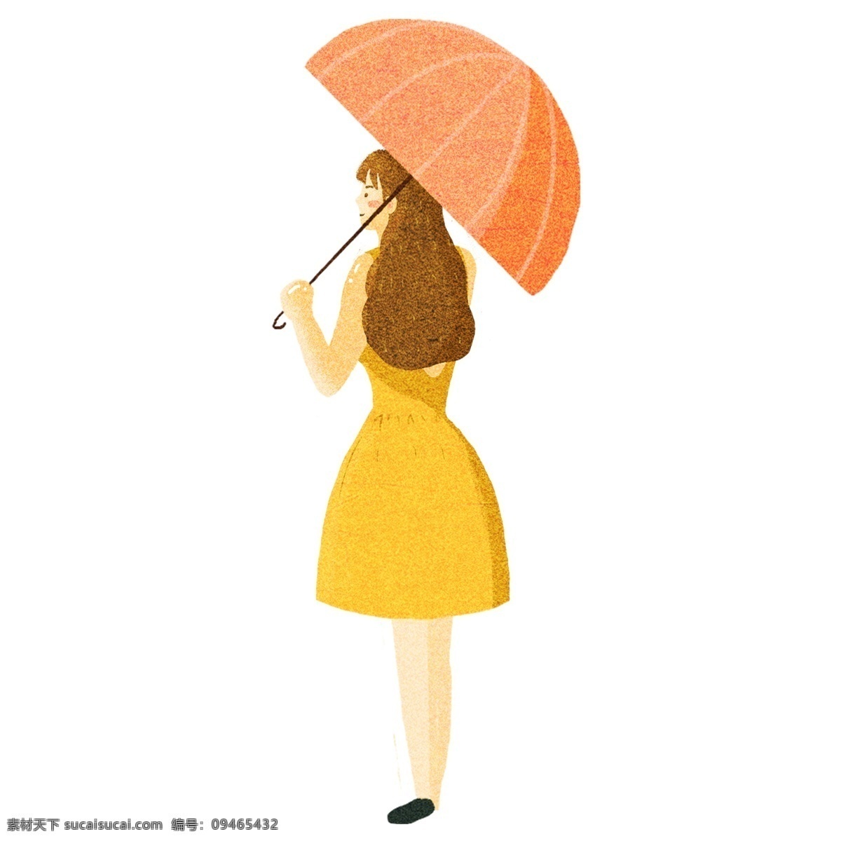 撑伞 女孩 卡通 手绘 商用 元素 清新 雨伞 少女 背影设计