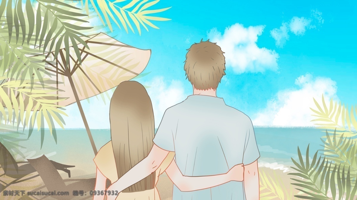 小 清新 情侣 日常 海边 小清新 插图 插画 情侣日常