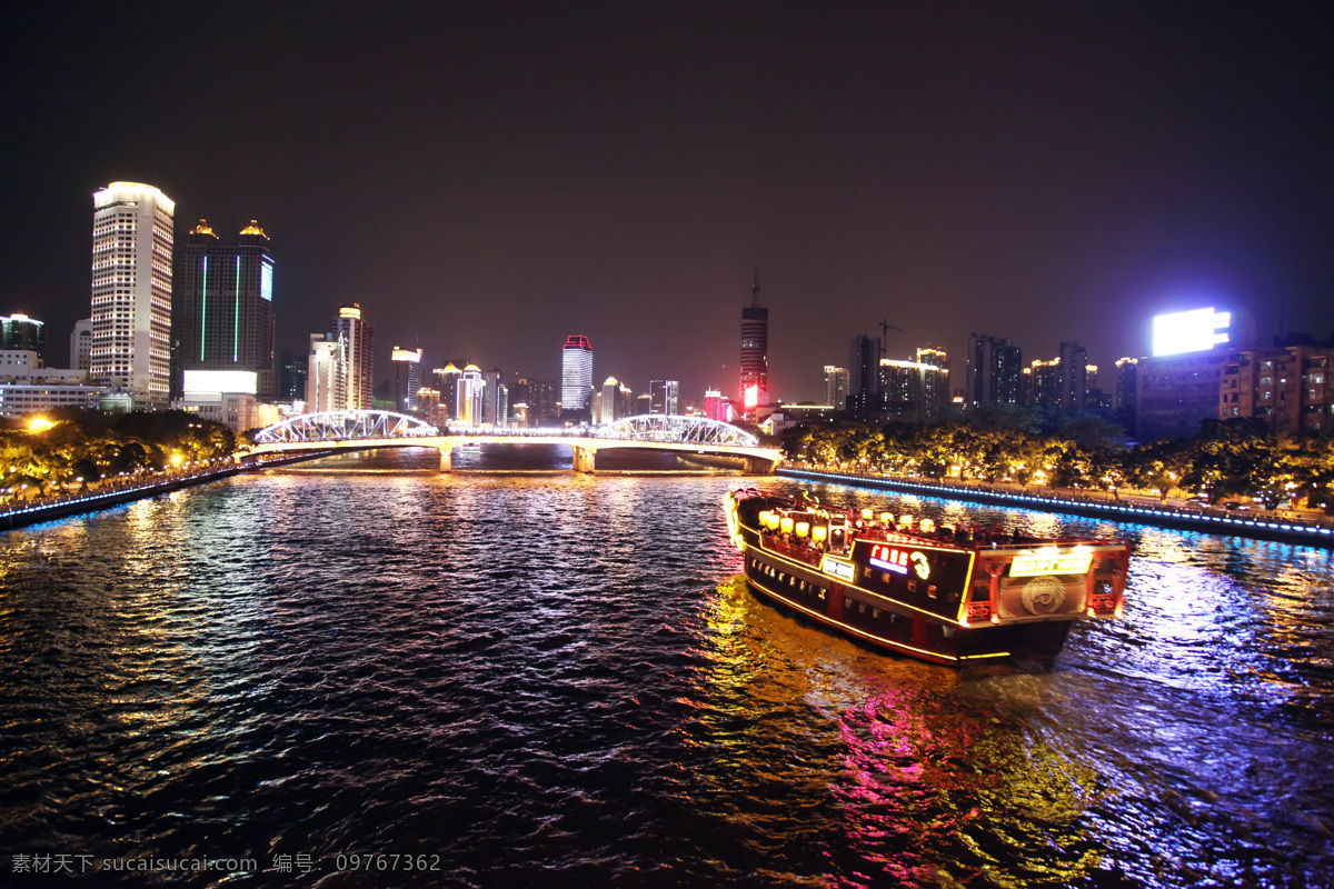 珠江 夜景 灯火 建筑景观 江水 桥 夜色 游船 珠江夜景 灯船 花船 自然景观 装饰素材 灯饰素材