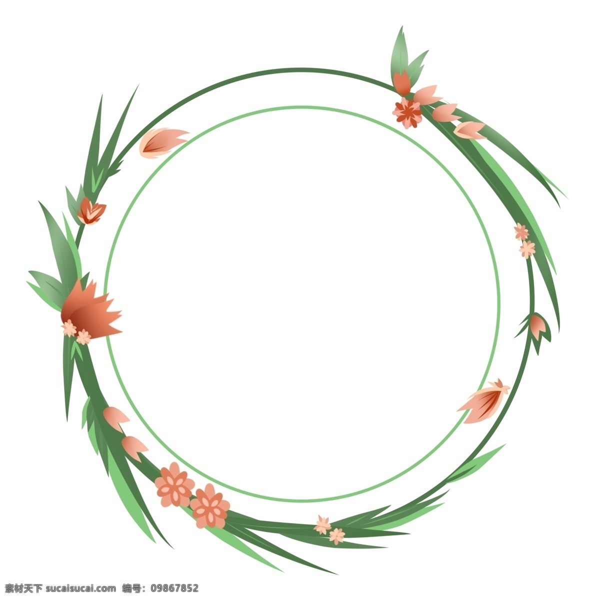 春天 花朵 花环 边框 绿色 植物