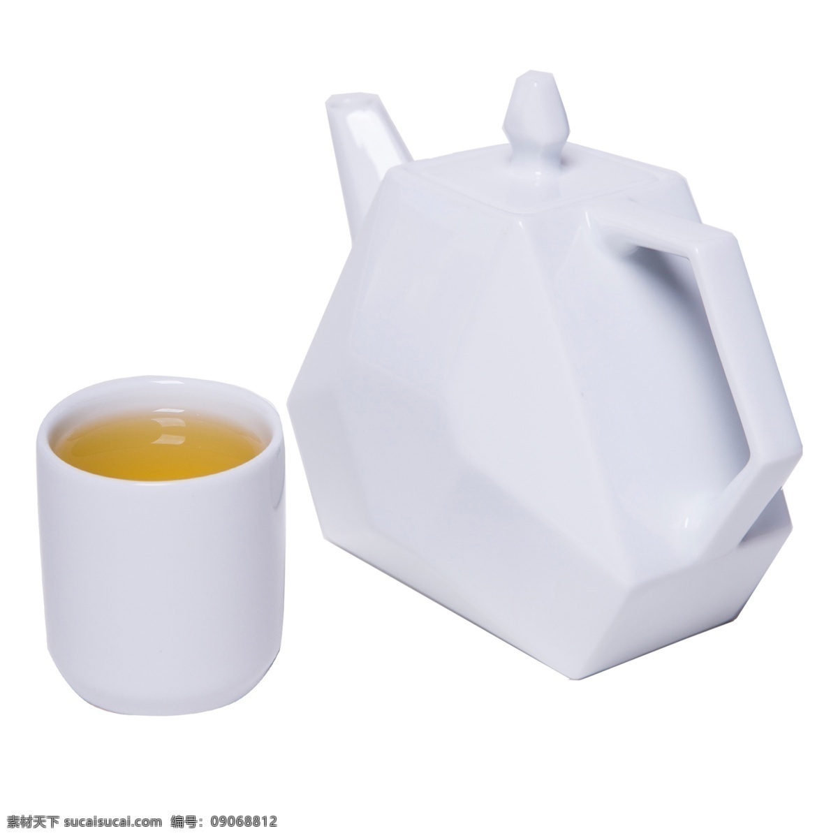 白色 立体 茶壶 元素 创意 喝的 圆柱 杯子 液体 盖子 纹理 质感 几何 三角形 热水 水面
