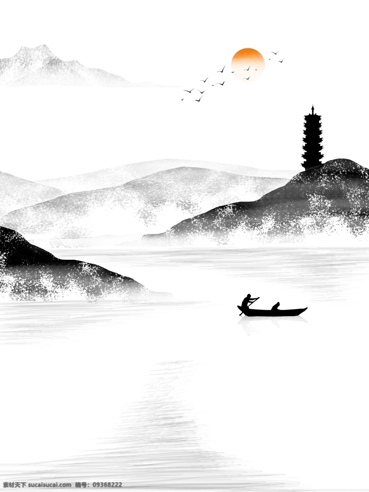 新 中式 山水 山川 宝塔 客厅 装饰画 新中式风格 山水画 一联画 客厅装饰画