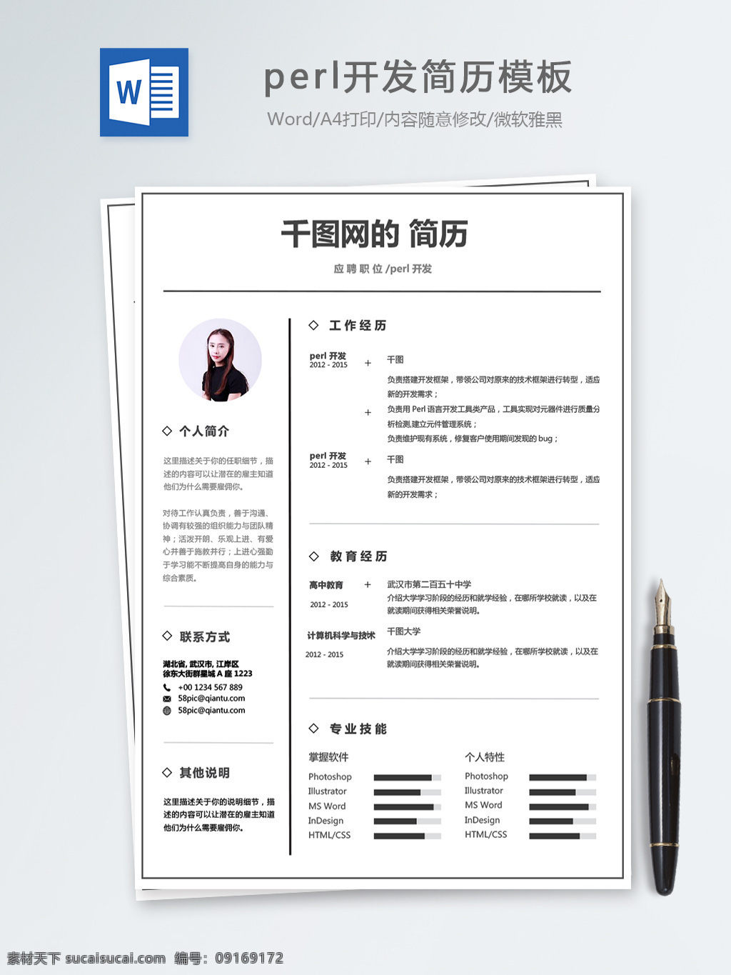 perl 开发 个人简历 模板 简历 简历模板 个人简历模板 it 后端开发 13年 perl开发 白色 极简