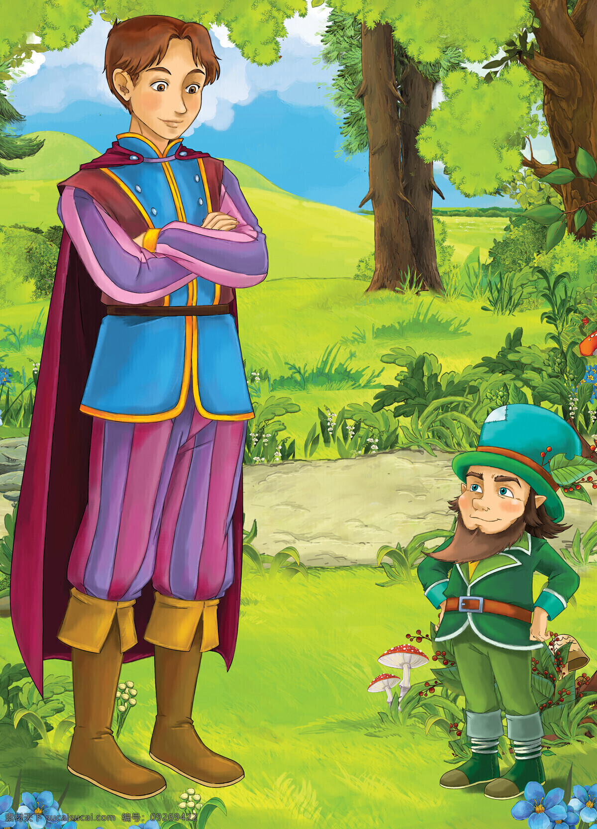 高个 矮 男人 矮个 草地 卡通人物 童话 人物图片