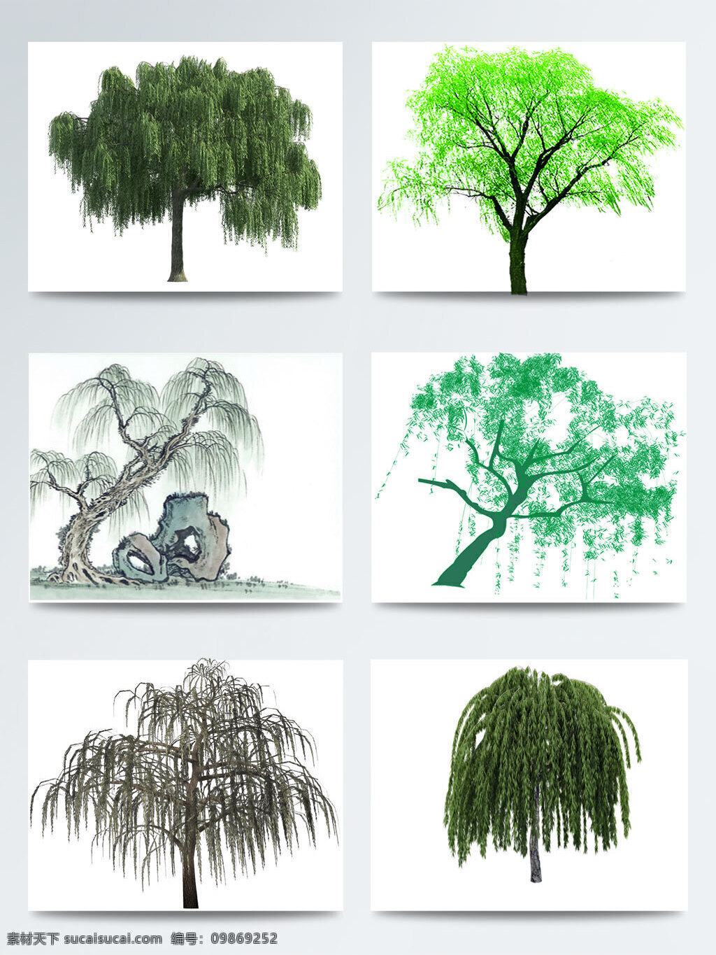 手绘 柳树 卡通 图案 合集 春天 发芽 柳树画 柳树图案 手绘画 元素