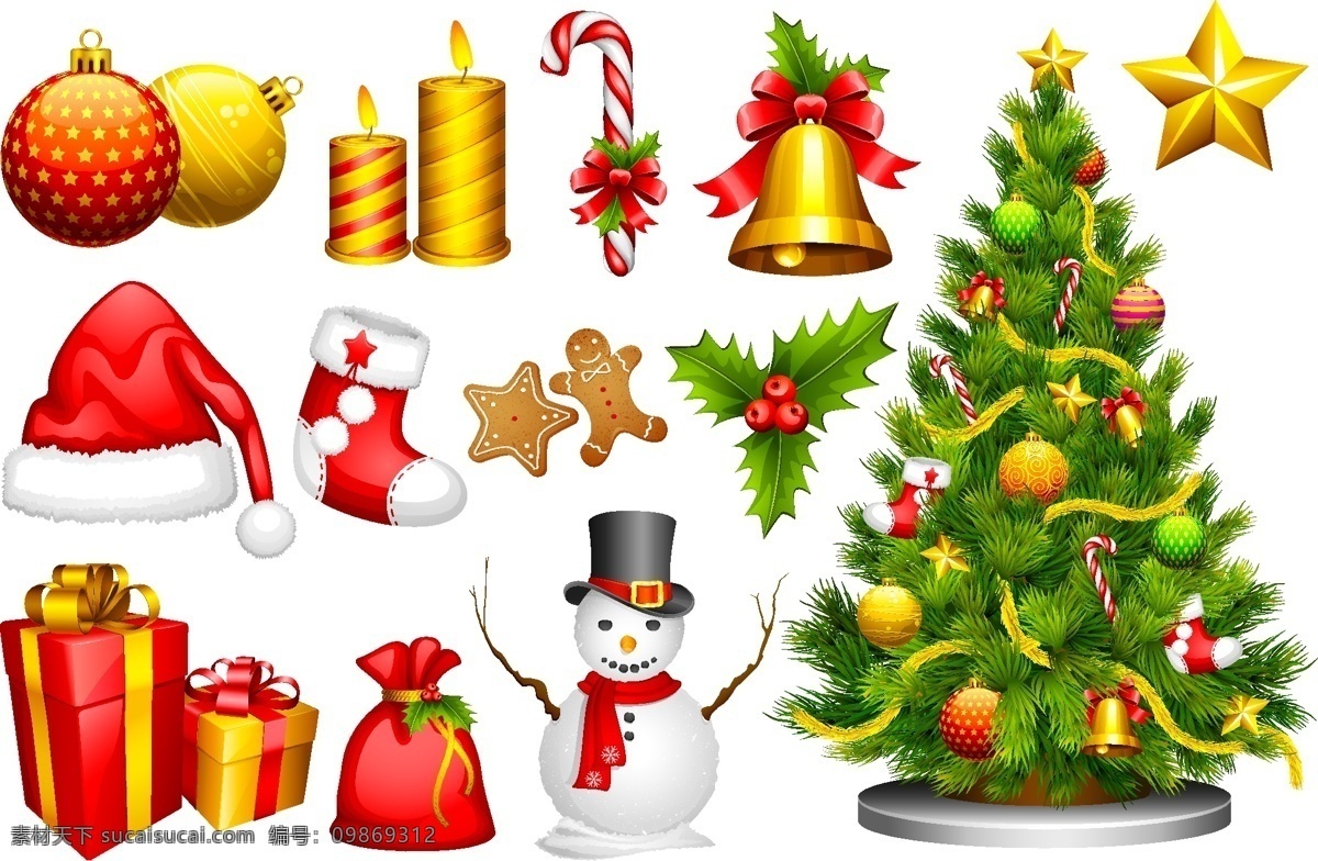 圣诞 礼物 装饰 图标 矢量 勾勾 蜡烛 帽子 球 圣诞树 矢量素材 五角星 鞋子 雪人 哑铃