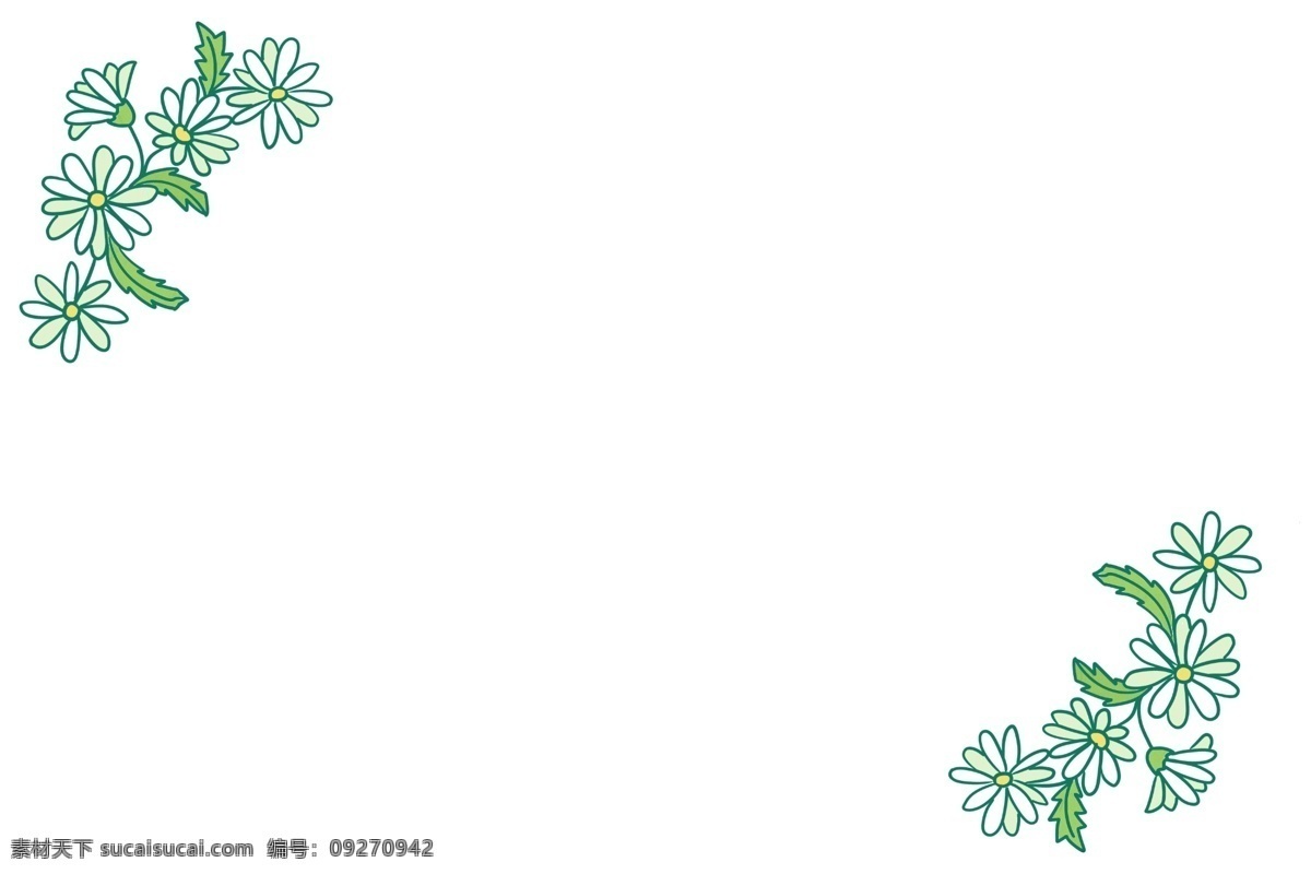 白色 小花 边框 插画 白色的小花 美丽的小花 精美 花朵 装饰 创意 手 账 绿色叶子 春天边框插画