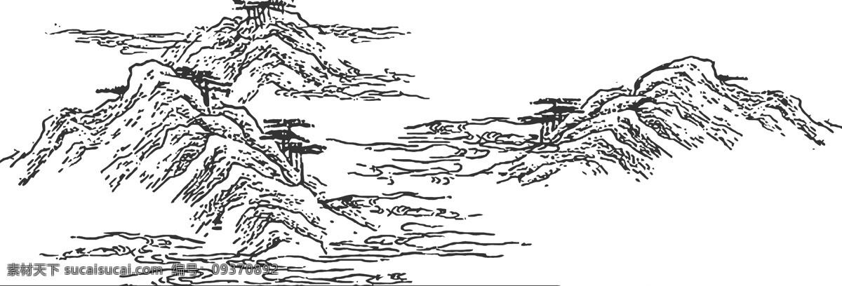 山峰岩石树木 山峰 岩石 树木 线描 山水 山河 矢量 线描山水 自然景观 自然风光