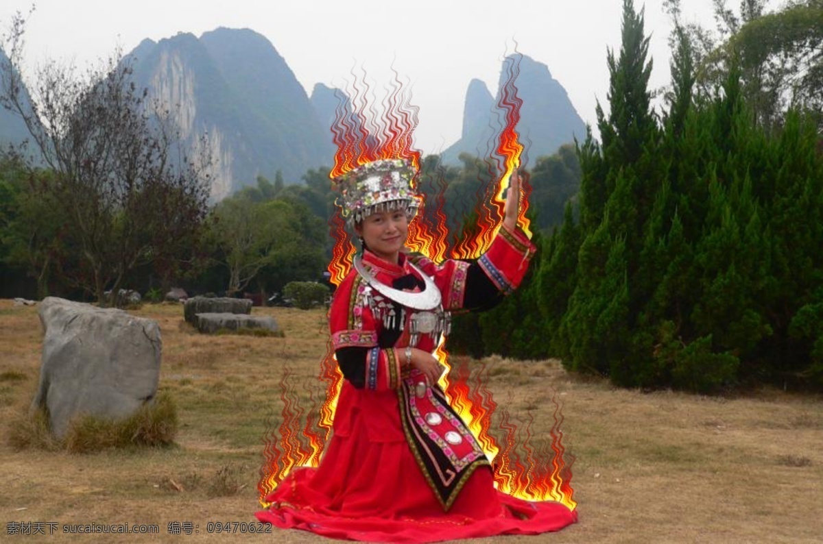 舞蹈的火人 风景 火 美女 黑色