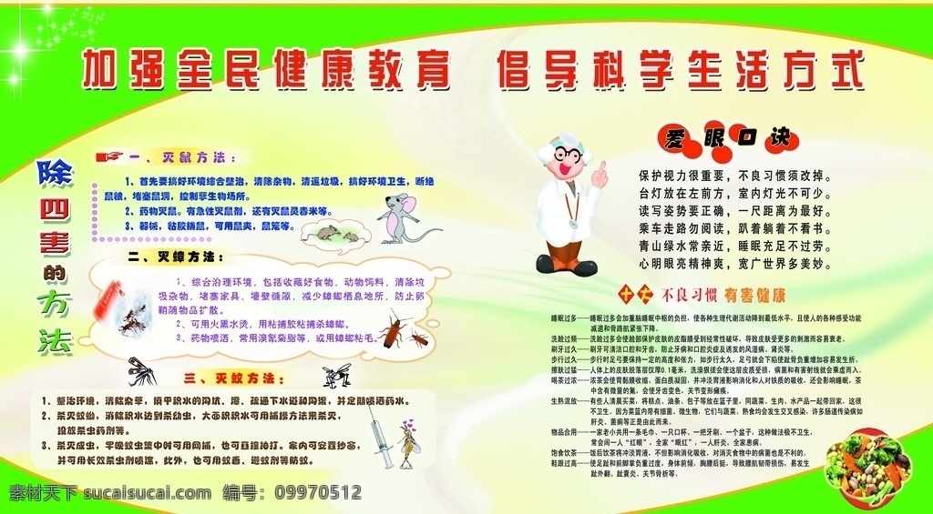 健康知识 宣传栏 除四害 爱眼口诀 卡通眼博士 分层