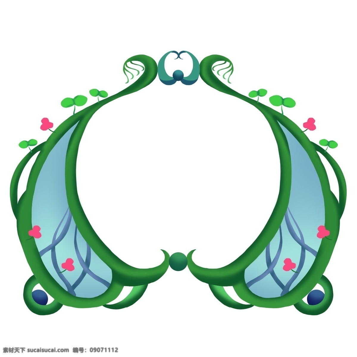 绿色植物 图案 边框 插图 植物 绿色 心形