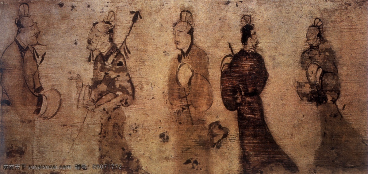 迎宾拜谒壁画 迎宾拜谒 西汉 砖画 古代壁画 设计素材 壁画世界 书画美术 棕色