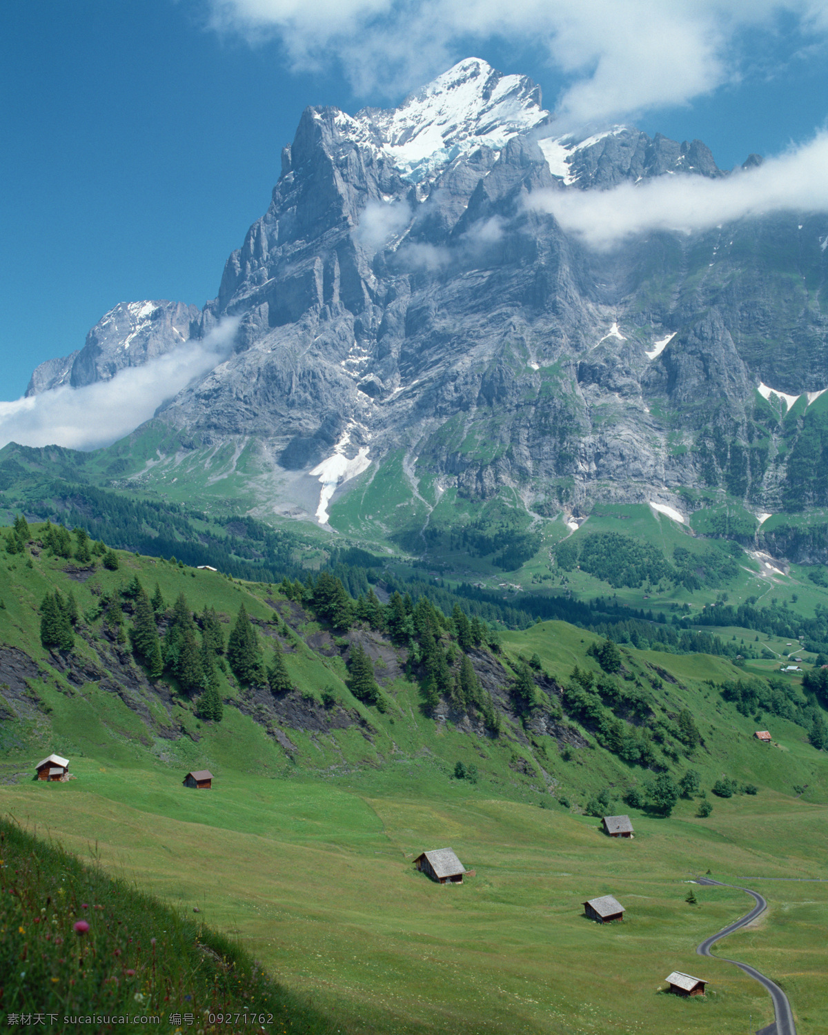 山景十五 蓝天 雪山 草原 自然景观 山水风景 摄影图库