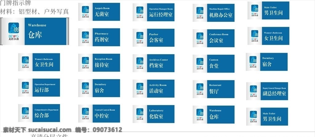 水务 门牌指示牌 铝型材 简洁 蓝色
