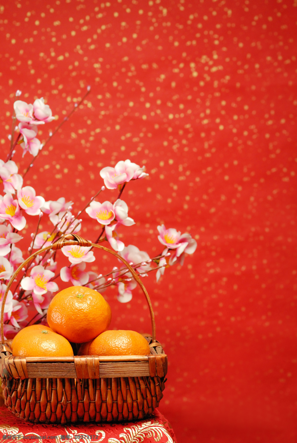 美丽 鲜花 橘子 桔子 新年背景 春节背景 新年素材 春节素材 节日素材 喜庆节日背景 节日庆典 生活百科 红色