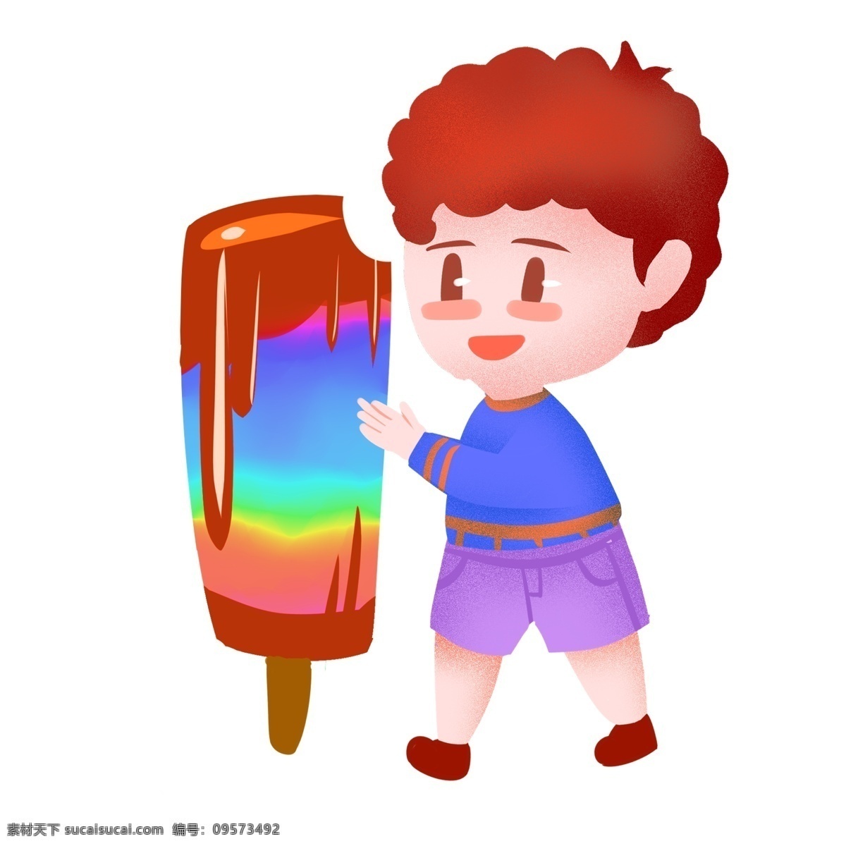 吃 冰淇淋 男孩 避暑 手绘 卡通 风扇 西瓜 小男孩 清爽 凉爽 夏天 夏季 嬉戏 开心 玩耍 童趣 降温 小清新