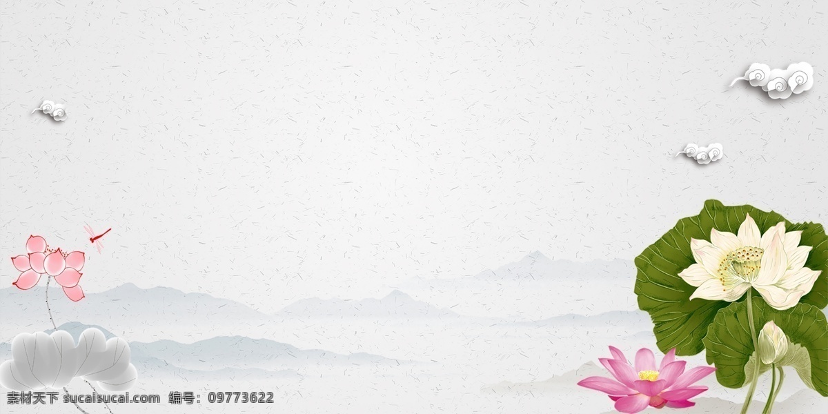 中国 风 水墨 山水风景 背景 风景 山水 清新 安静 白色花枝 幸福 横 版 广告背景素材