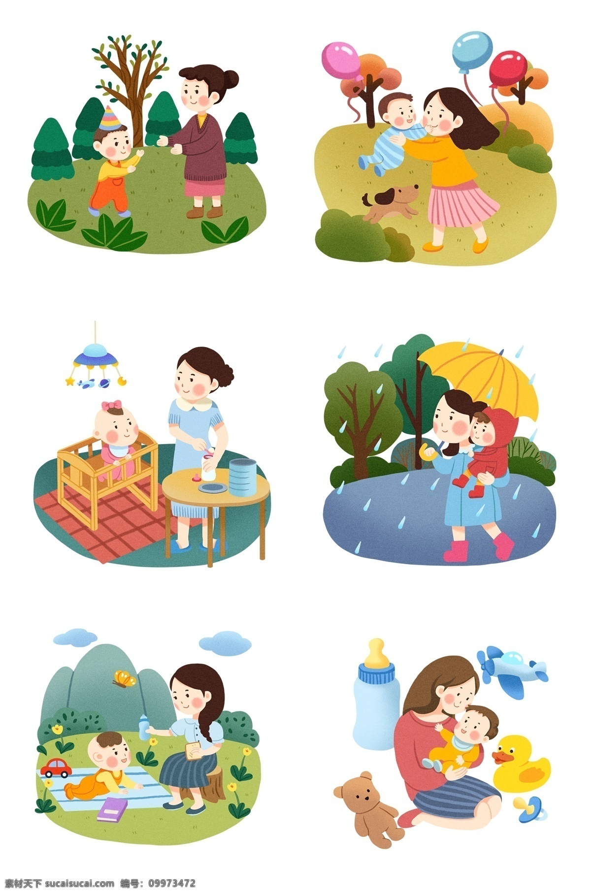 母婴 插画 合集 手绘 蓝色 婴儿 手推车 可爱的婴儿 漂亮的小孩 手绘小孩 可爱的小孩 母婴合集