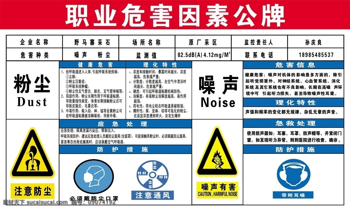 职业危害因素 粉尘危害 噪声危害 粉尘危害标志 噪声危害标志 噪声危害预防 粉尘危害预防 名片卡片 广告设计模板 源文件