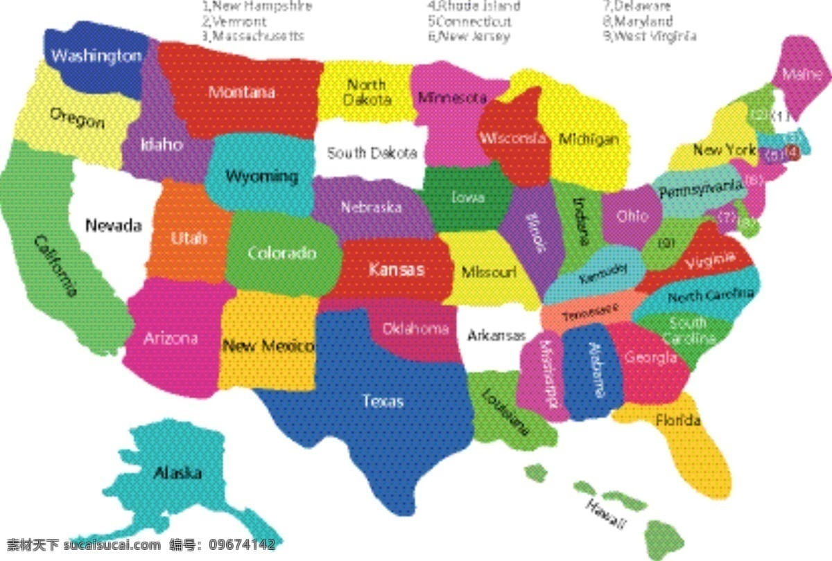 美国 自由 多彩 地图 美国地图 丰富多彩的 丰富多彩 地图的状态 状态 国家 矢量 艺术 向量 密苏里州 地图的国家 剪贴 画 矢量图 其他矢量图
