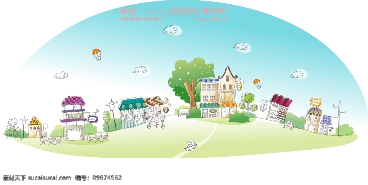 城市 风景 hanmaker 韩国 设计素材 库 城市风景 卡通 漫画 手绘 矢量图 建筑家居