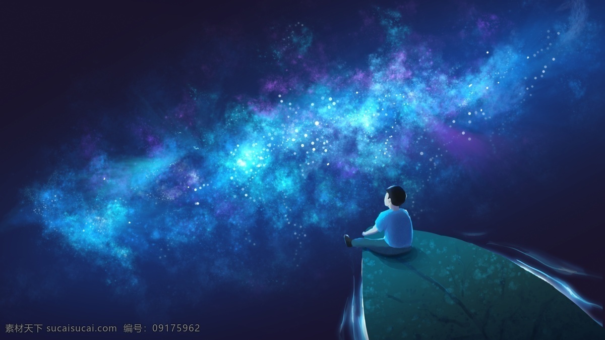插画背景 数字插画 星空背景 浩瀚星空 银河背景 卡通设计